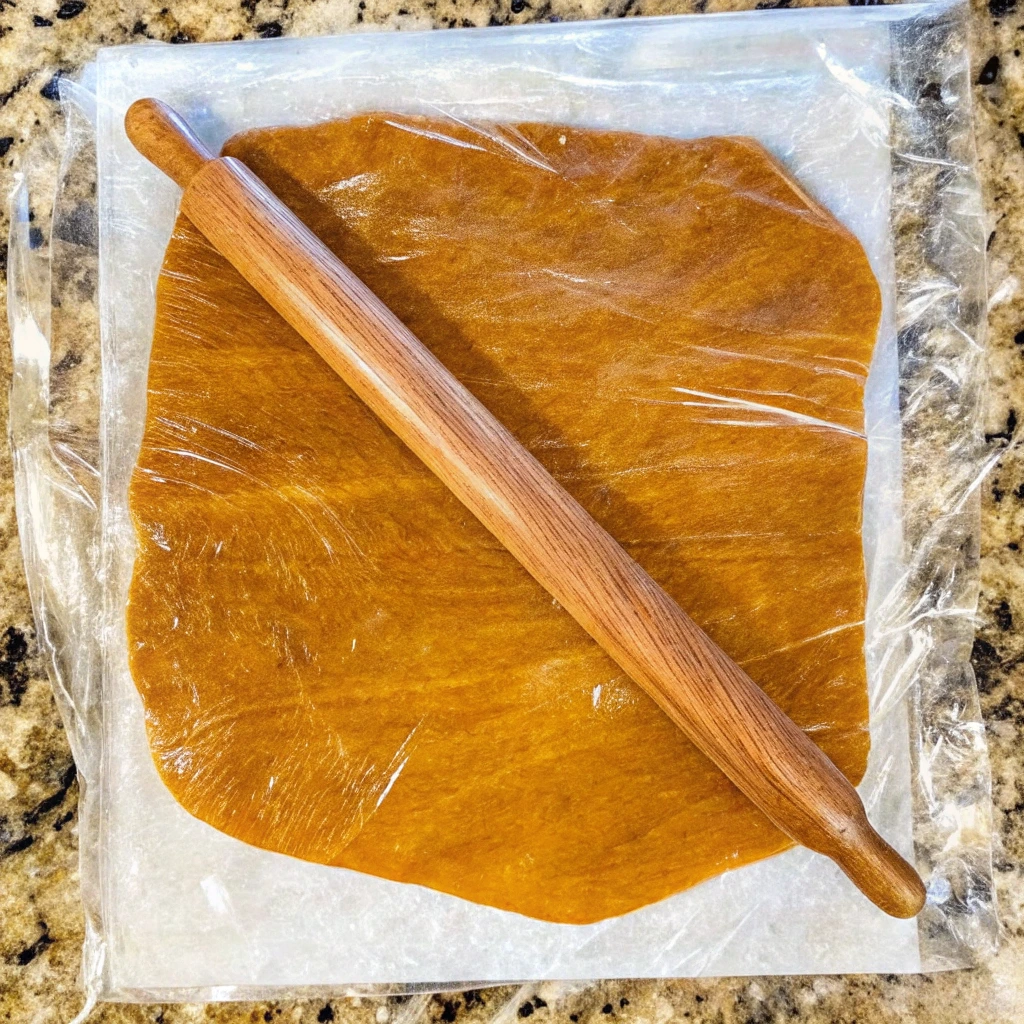 Chicken chips dough rolled out thinly between parchment paper with a rolling pin