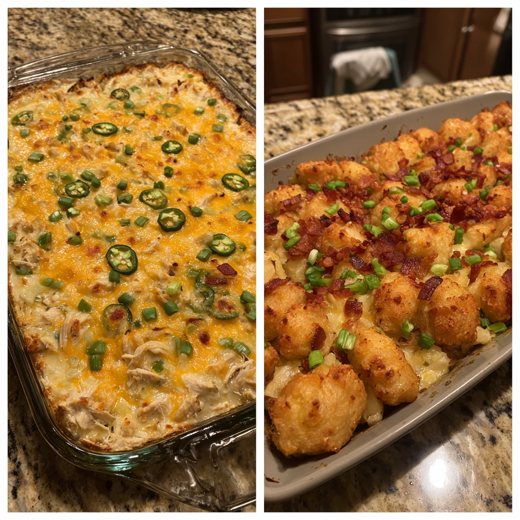 Easy Jalapeño Popper Chicken Casserole – The Ultimate Bake With A Kick 6 Easy jalapeño popper chicken casserole with melted cheese and jalapeños, and a second version with tater tots, bacon, and green onions